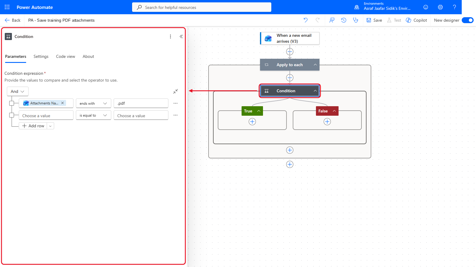 Your flow so far after 3.4: the settings panel on the left and the canvas on the right