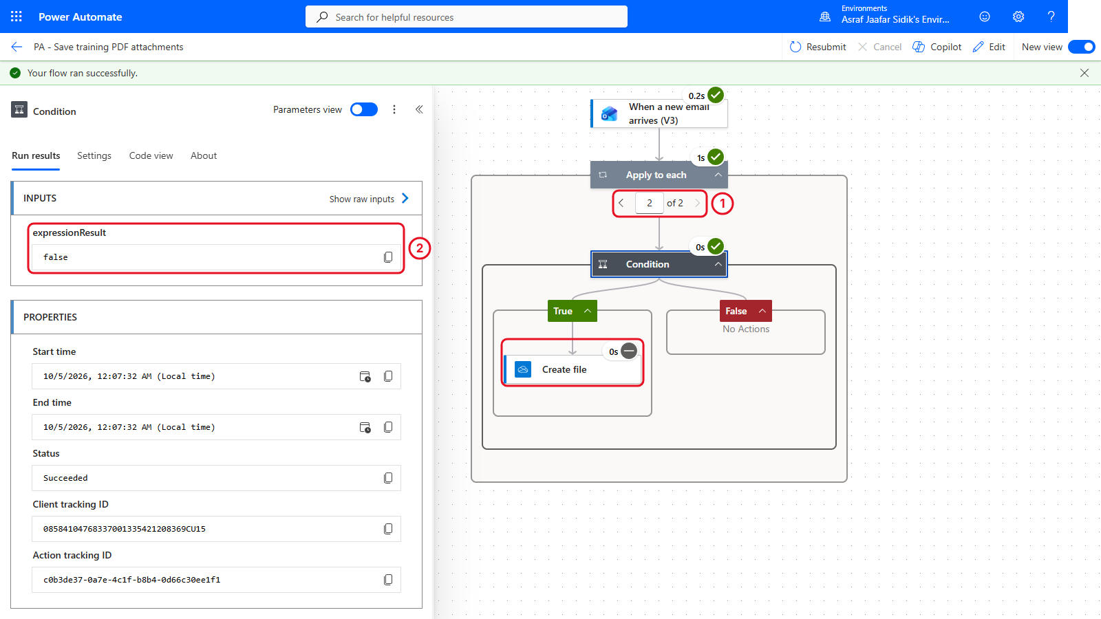 Iteration of the run where the condition is false and Create file is skipped