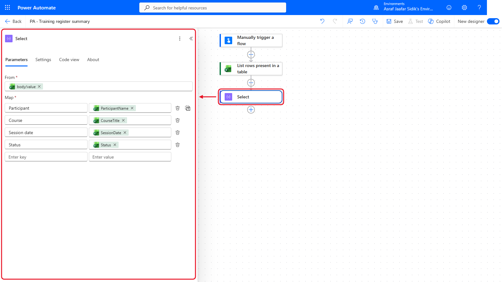 Your flow so far after 4.4: the settings panel on the left and the canvas on the right