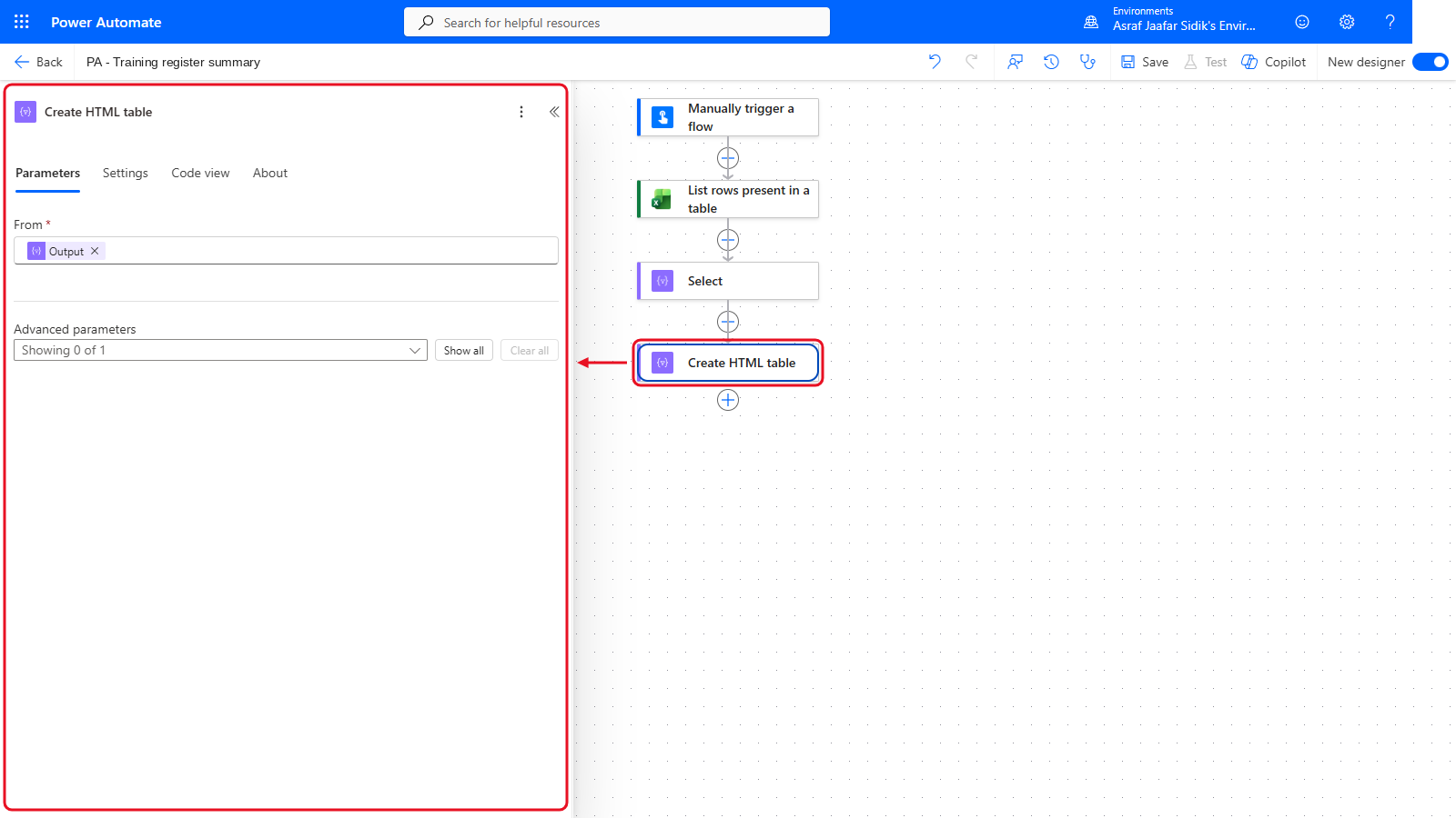 Your flow so far after 4.5: the settings panel on the left and the canvas on the right