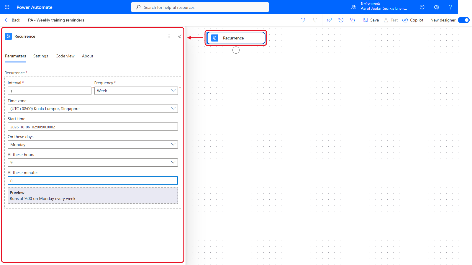Your flow so far after 5.1: the settings panel on the left and the canvas on the right