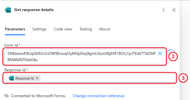 Get response details with Form Id Training Request and the Response Id token