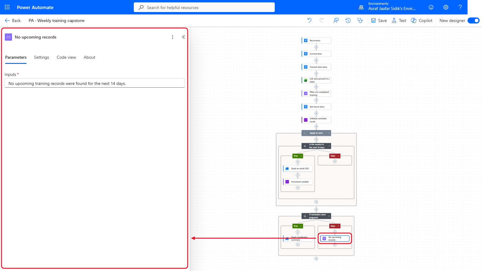 Your flow so far after 7.10: the settings panel on the left and the canvas on the right