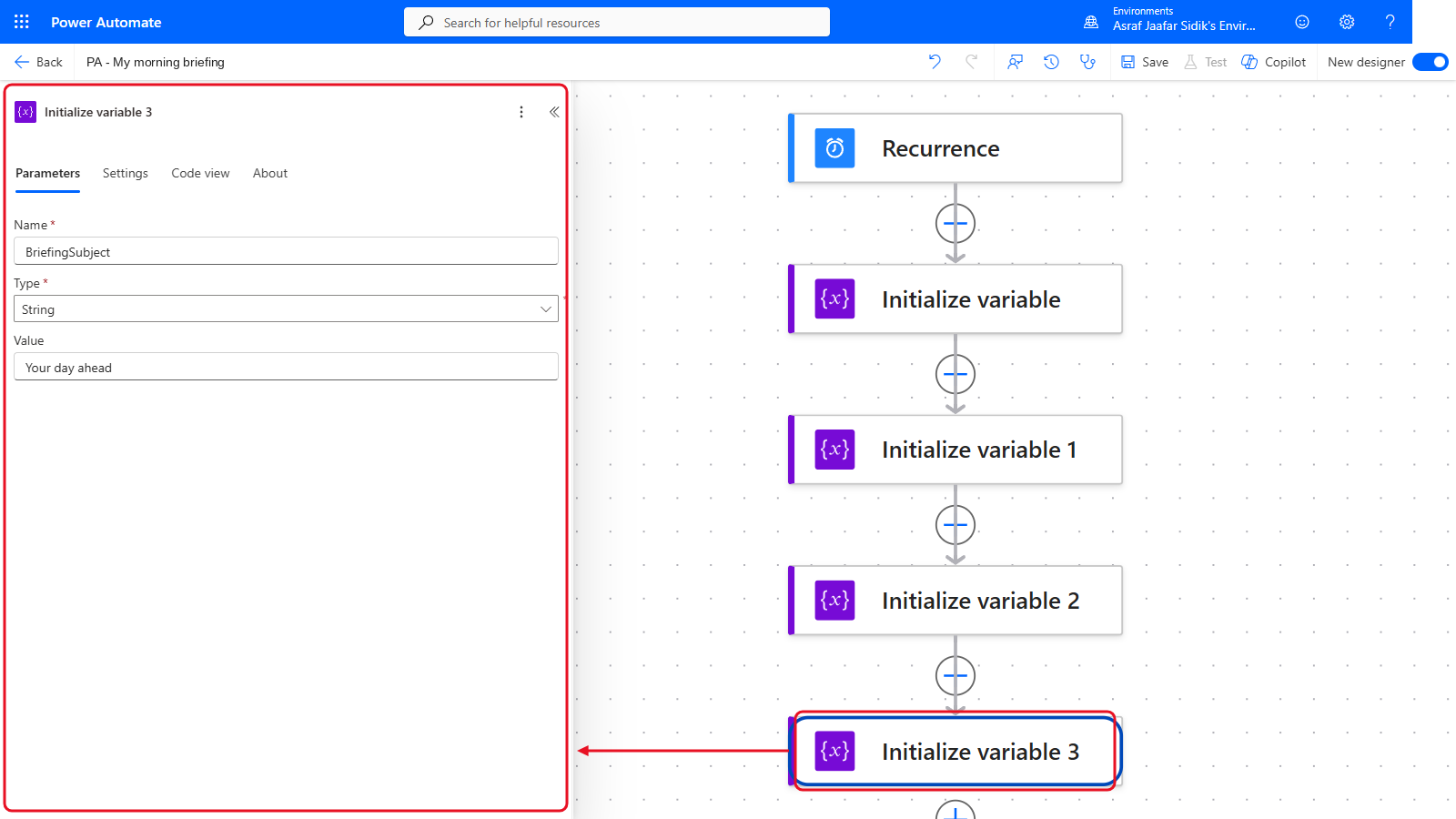 Your flow so far after 8.2: the settings panel on the left and the canvas on the right