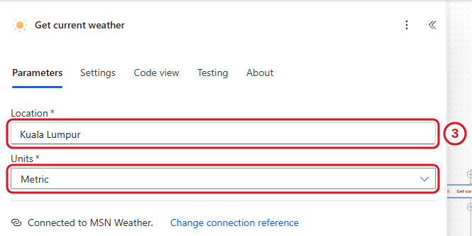 Get current weather with Location Kuala Lumpur and Units Metric