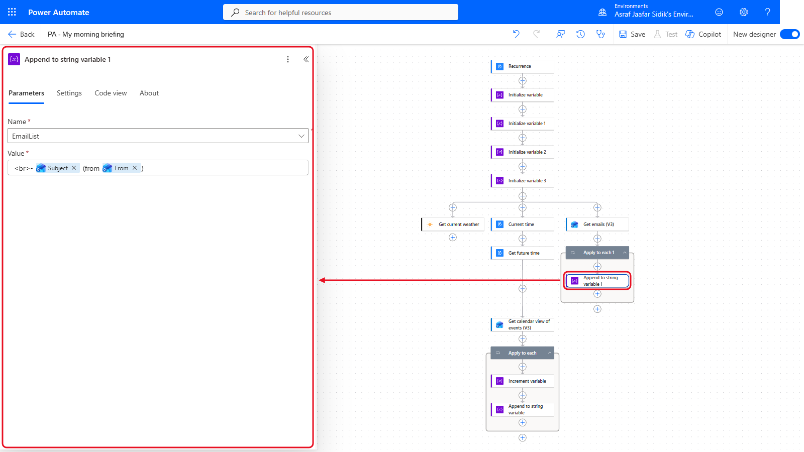 Your flow so far after 8.5: the settings panel on the left and the canvas on the right