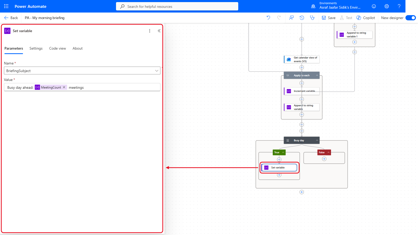 Your flow so far after 8.7: the settings panel on the left and the canvas on the right