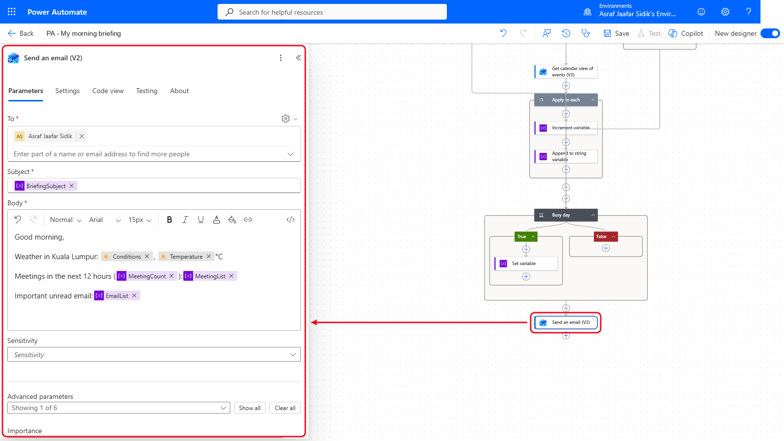Your flow so far after 8.8: the settings panel on the left and the canvas on the right