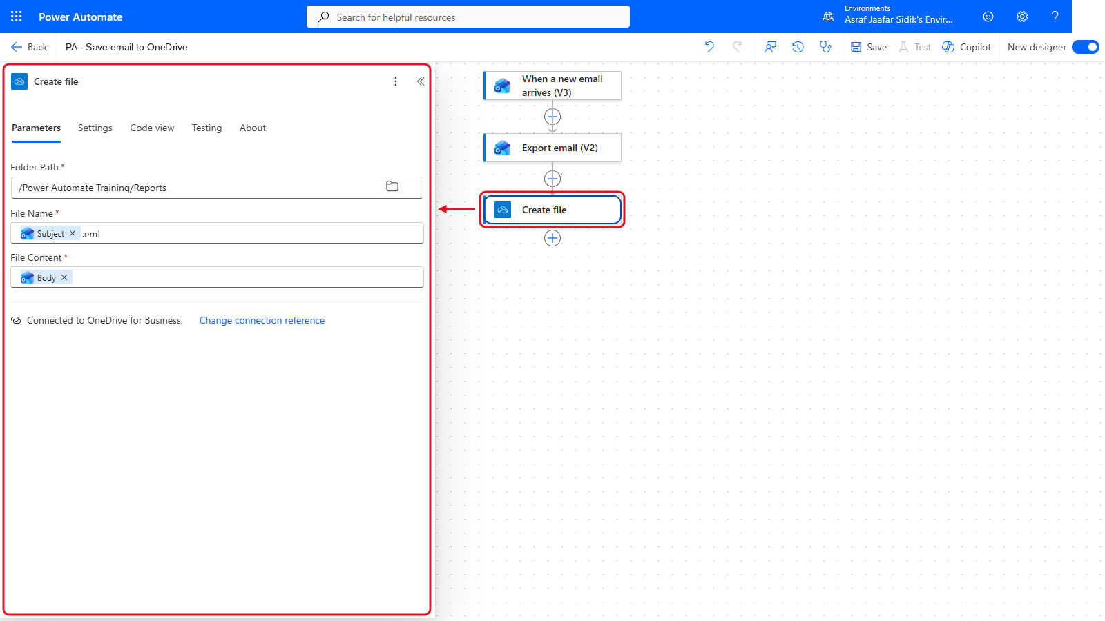 Your flow so far after C: the settings panel on the left and the canvas on the right