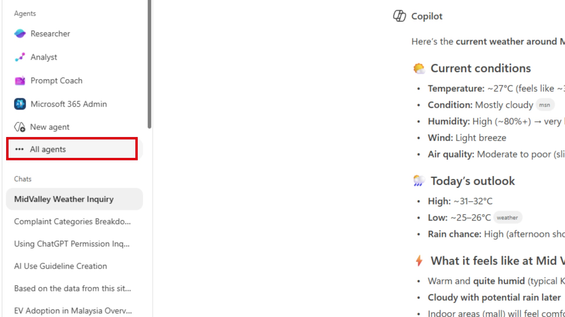 Left sidebar with All agents highlighted