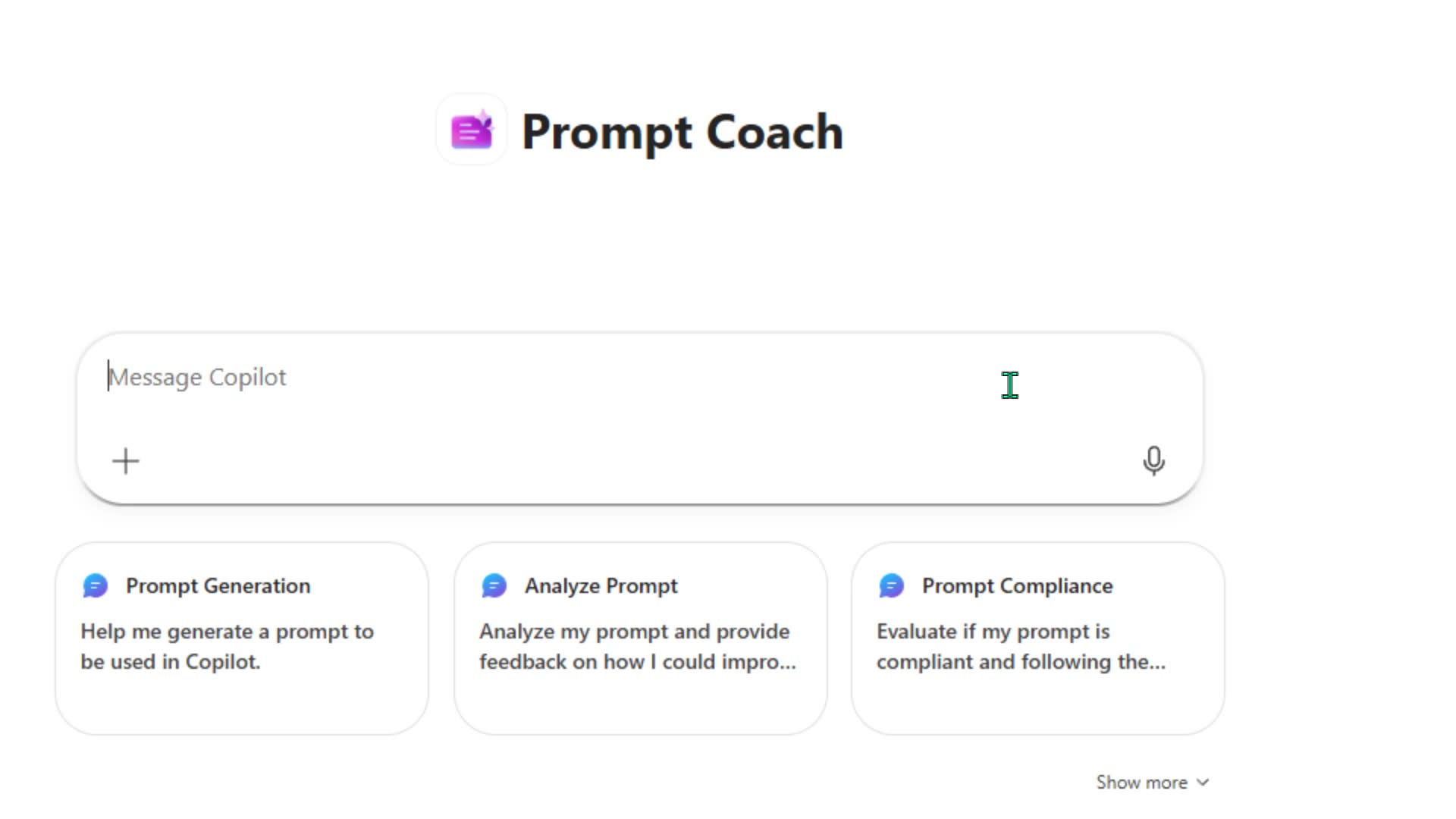 Prompt Coach interface showing the three starter actions