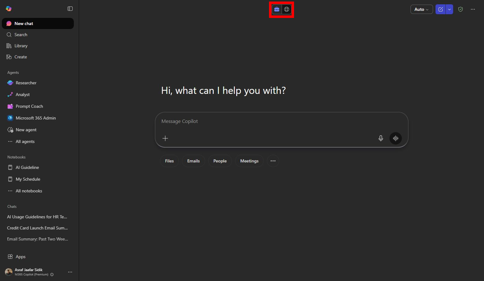 Copilot Chat Work toggle